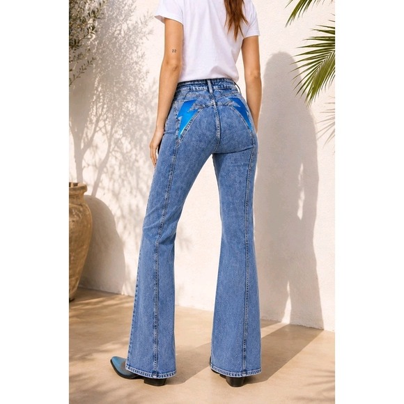 We The Free by Free People Denim - We The Free Free People Wide Leg Jeans 27 High Rise Blue Cotton Stretch 29x31